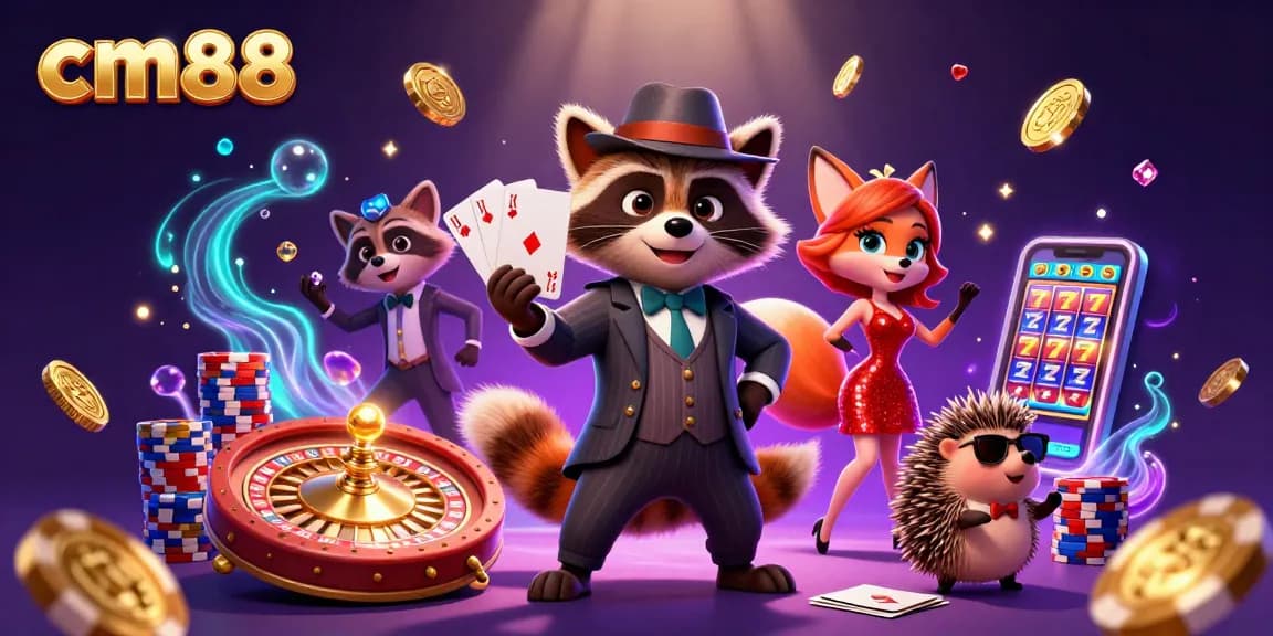 Join the excitement at cm88 with a suave raccoon, glamorous fox, and bouncer ready to deal winning hands.