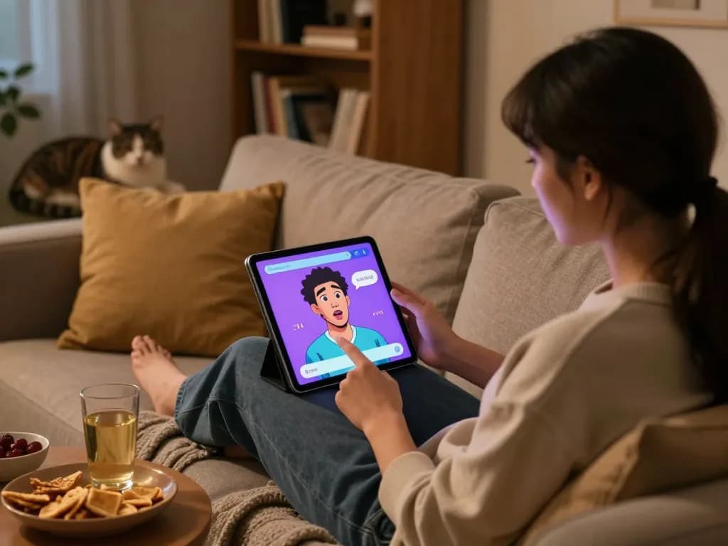 Engaging conversation with sex chat AI on a cozy evening.
