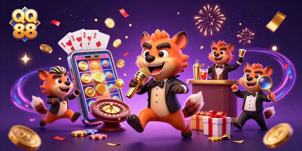 Experience exciting gameplay at QQ 88 with hyenas running a comedy casino, showcasing vibrant slot games.