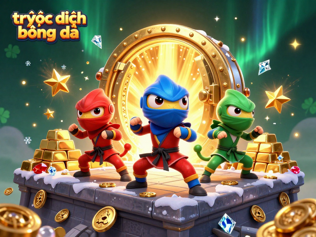Experience trực tiếp bóng đá with a vibrant casino scene featuring ninja chameleons and treasures.