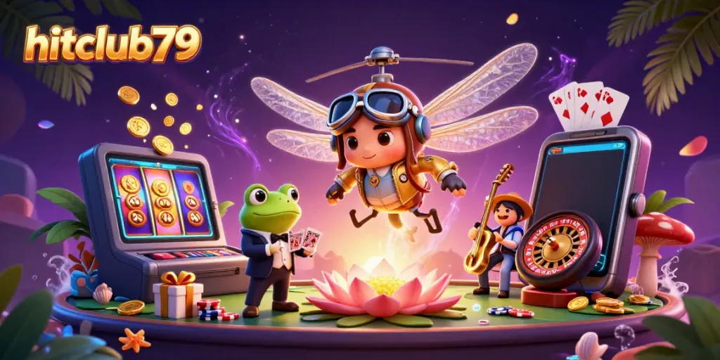 Experience the excitement of hitclub79 with engaging games showcased in a vibrant 3D casino scene.