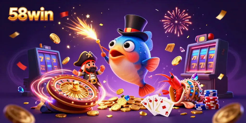 Experience thrilling treasures with 58win in this vibrant casino scene filled with gold.
