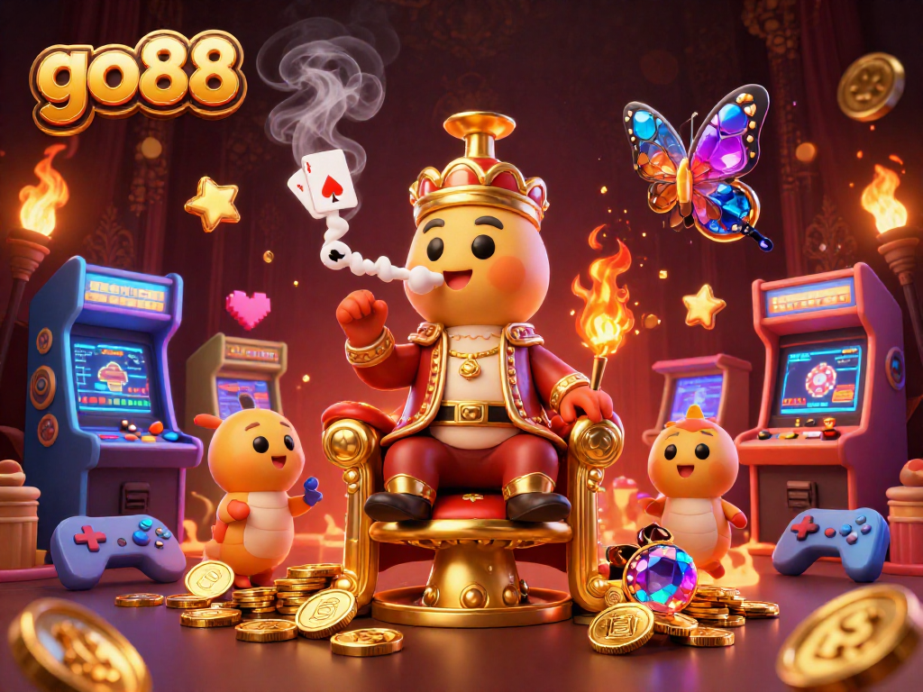 Engage with go88's vibrant casino atmosphere featuring a playful caterpillar in a Turkish sultan outfit.
