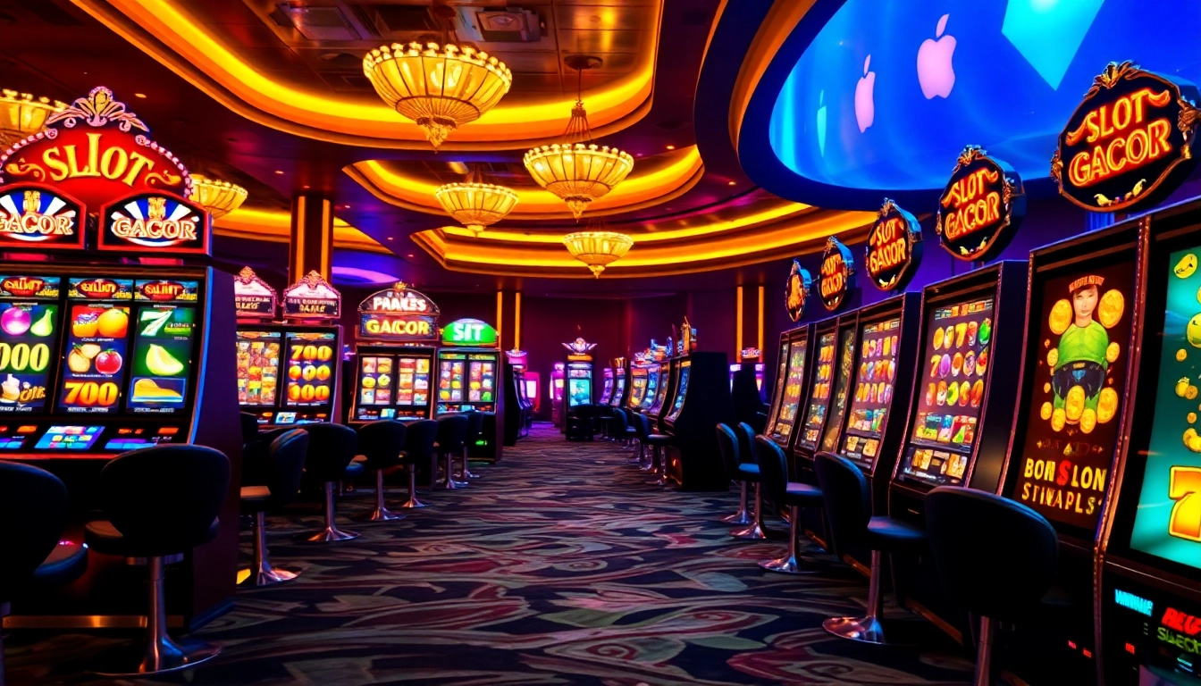 Engaging scene of Slot Gacor machines amidst a luxurious casino ambiance.