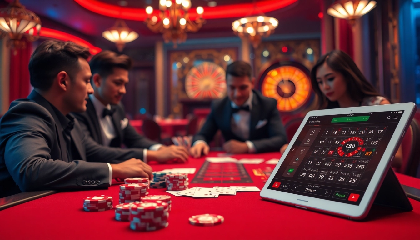 Experience the thrill of Trang Chủ BJ88 at a vibrant poker table with exciting casino elements.