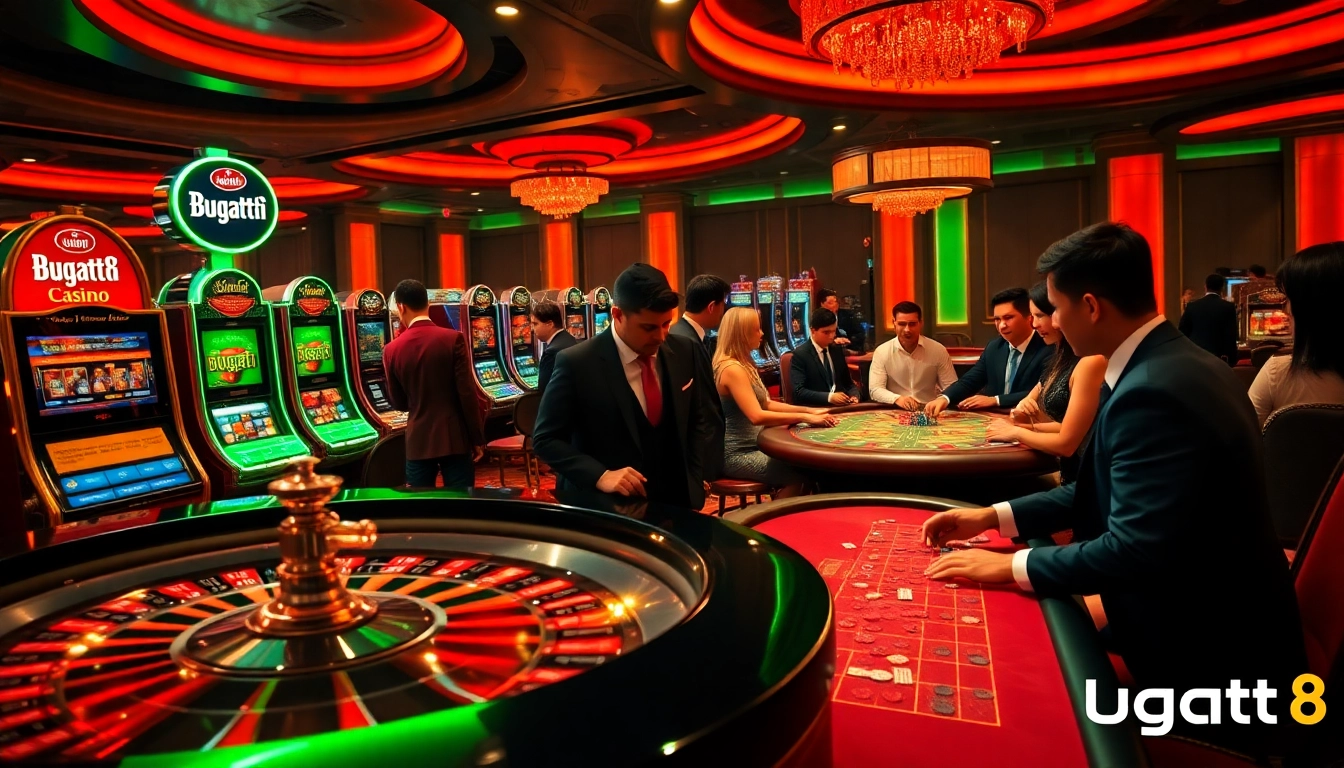 Experience the excitement of Bugatti8 as players engage in high-stakes games at a bustling casino.