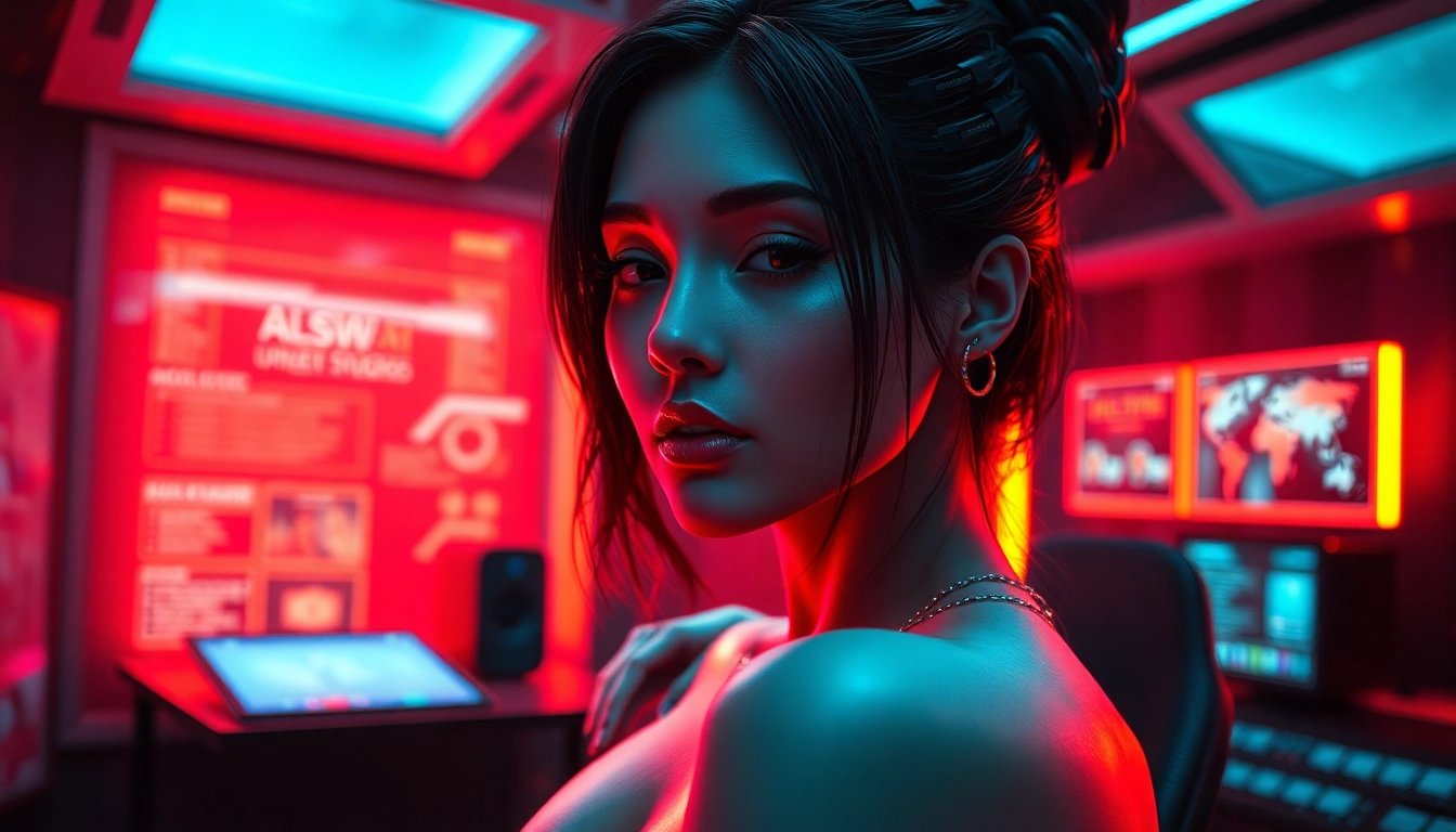 Engaging NSFW AI character in a vibrant digital studio setting.