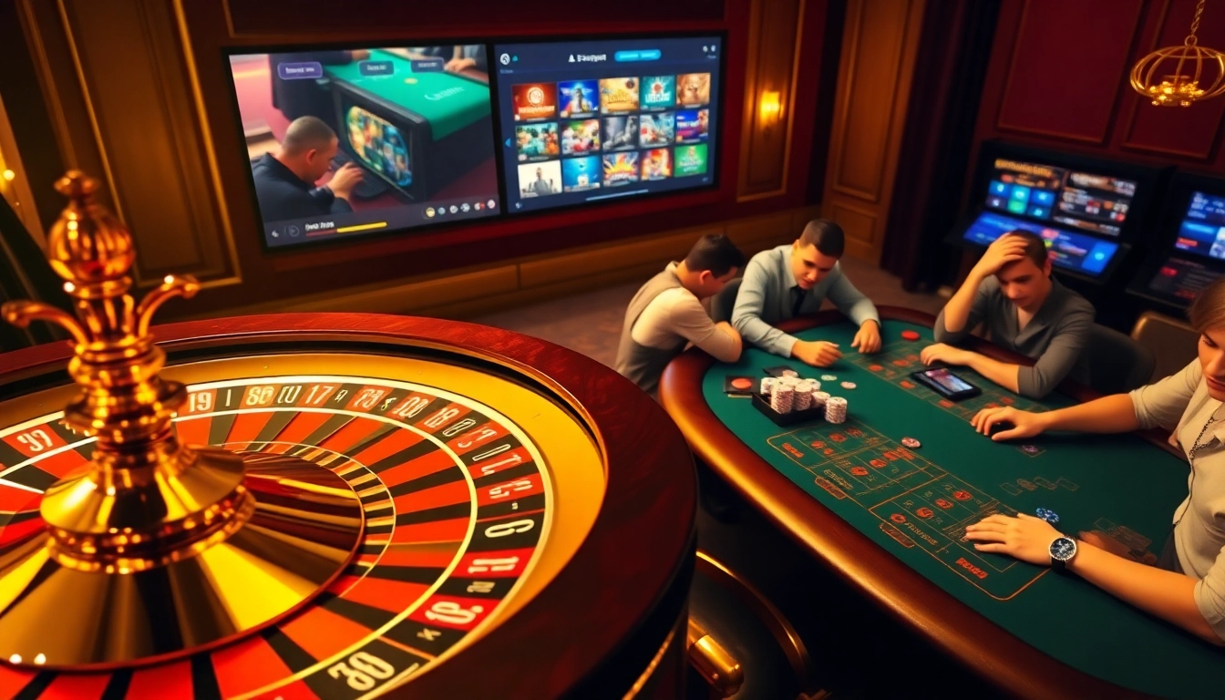 Experience thrilling games at FB88 with a dynamic casino scene featuring poker chips and roulette.