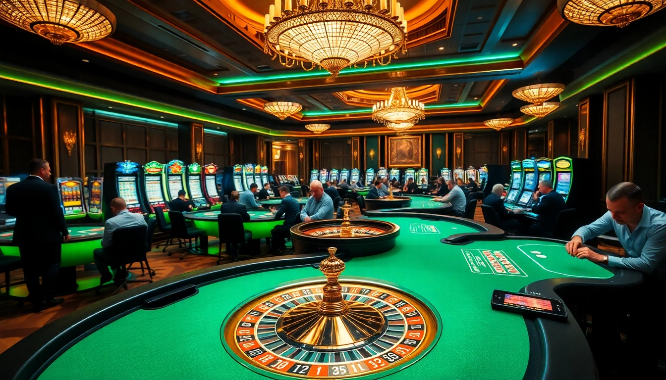 Experience high-stakes gaming at 98win.gg with vibrant casino interiors and focused players.