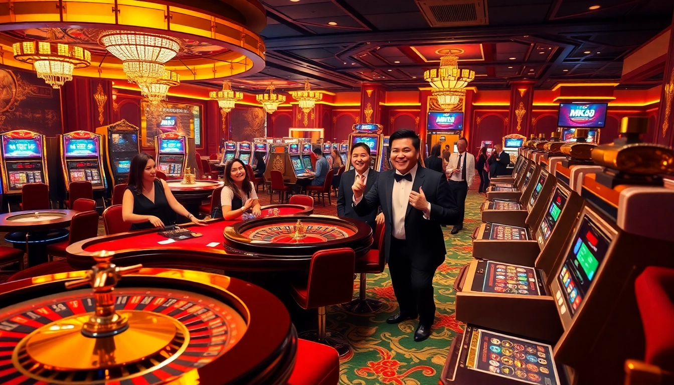 Players enjoying a thrilling game at MK8 casino, celebrating wins with vibrant atmosphere.