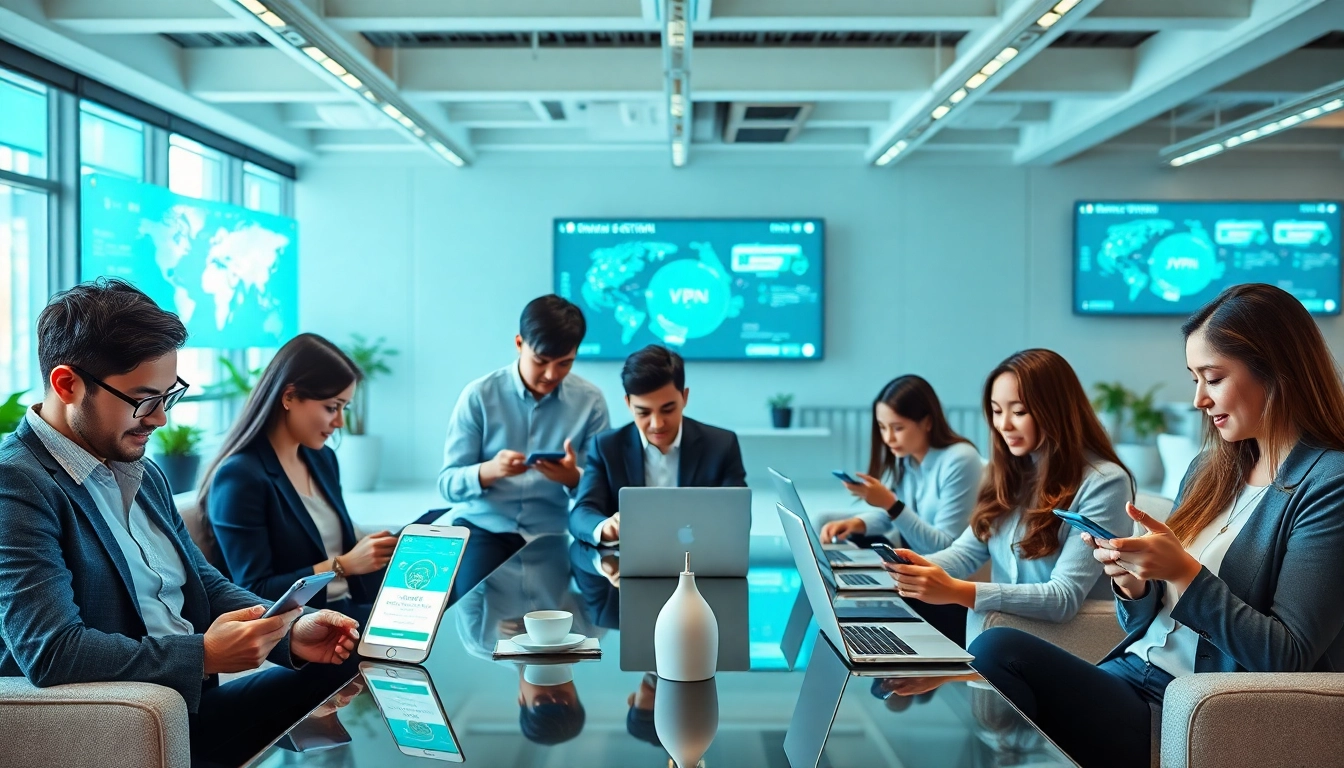 在现代办公场景中，快连VPN 应用程序在多种设备上展示，突出安全连接。
