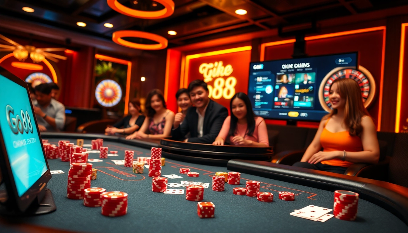 Experience the excitement of go88 play at a luxurious casino table with vibrant chips and cards.