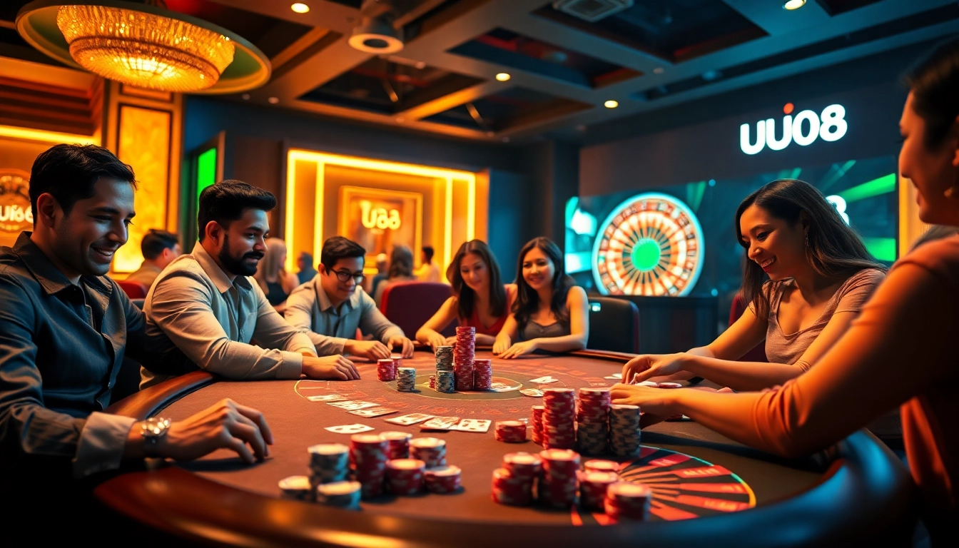 Experience high-stakes excitement at uu88 with players engaged in thrilling poker action.