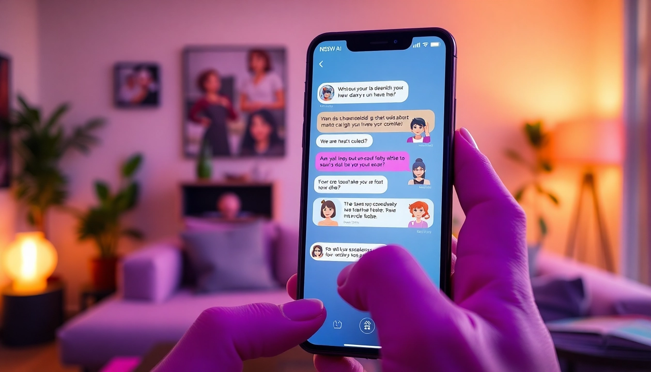 Engaging NSFW AI chat interaction on a sleek smartphone with vibrant colors and inviting atmosphere.
