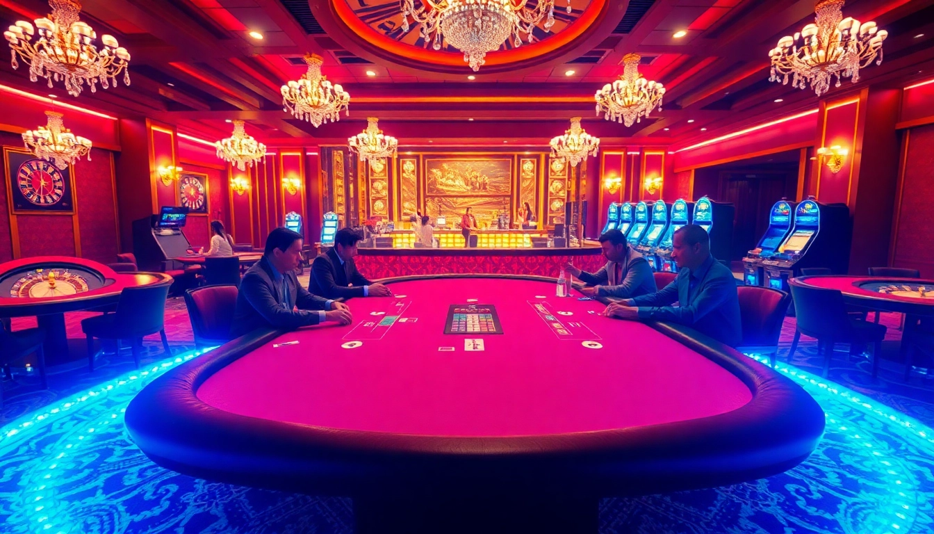 Experience the excitement of gambling at https://dabet.homes with a vibrant poker table scene in a luxurious casino.