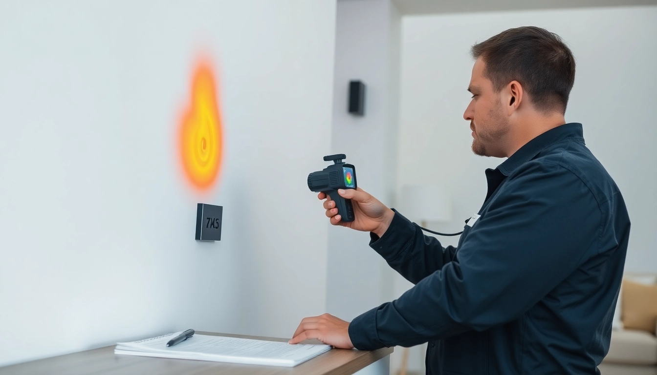 Expert water leak detection technician utilizing advanced thermal imaging in a residential setting.