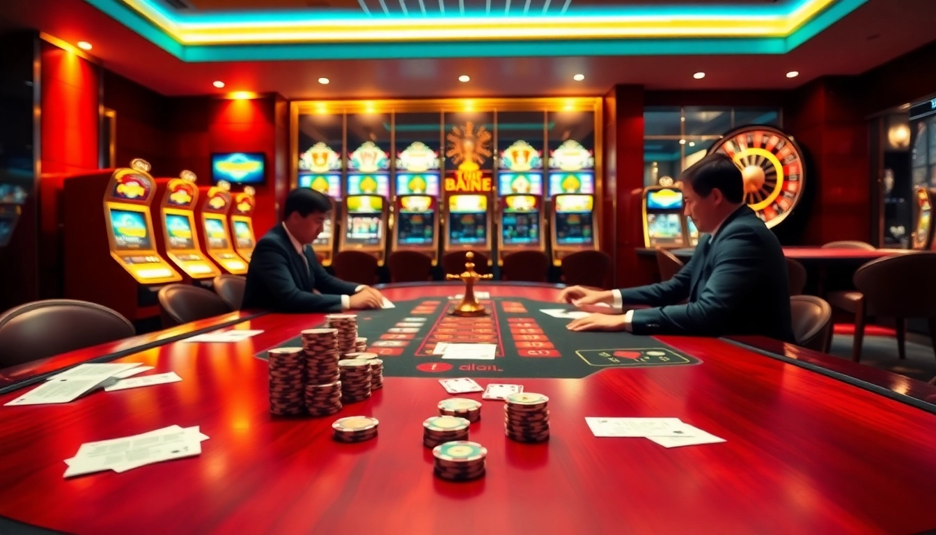 Engage with the thrill of 8day.cn.com casino games at an elegant poker table with vibrant slot machines.