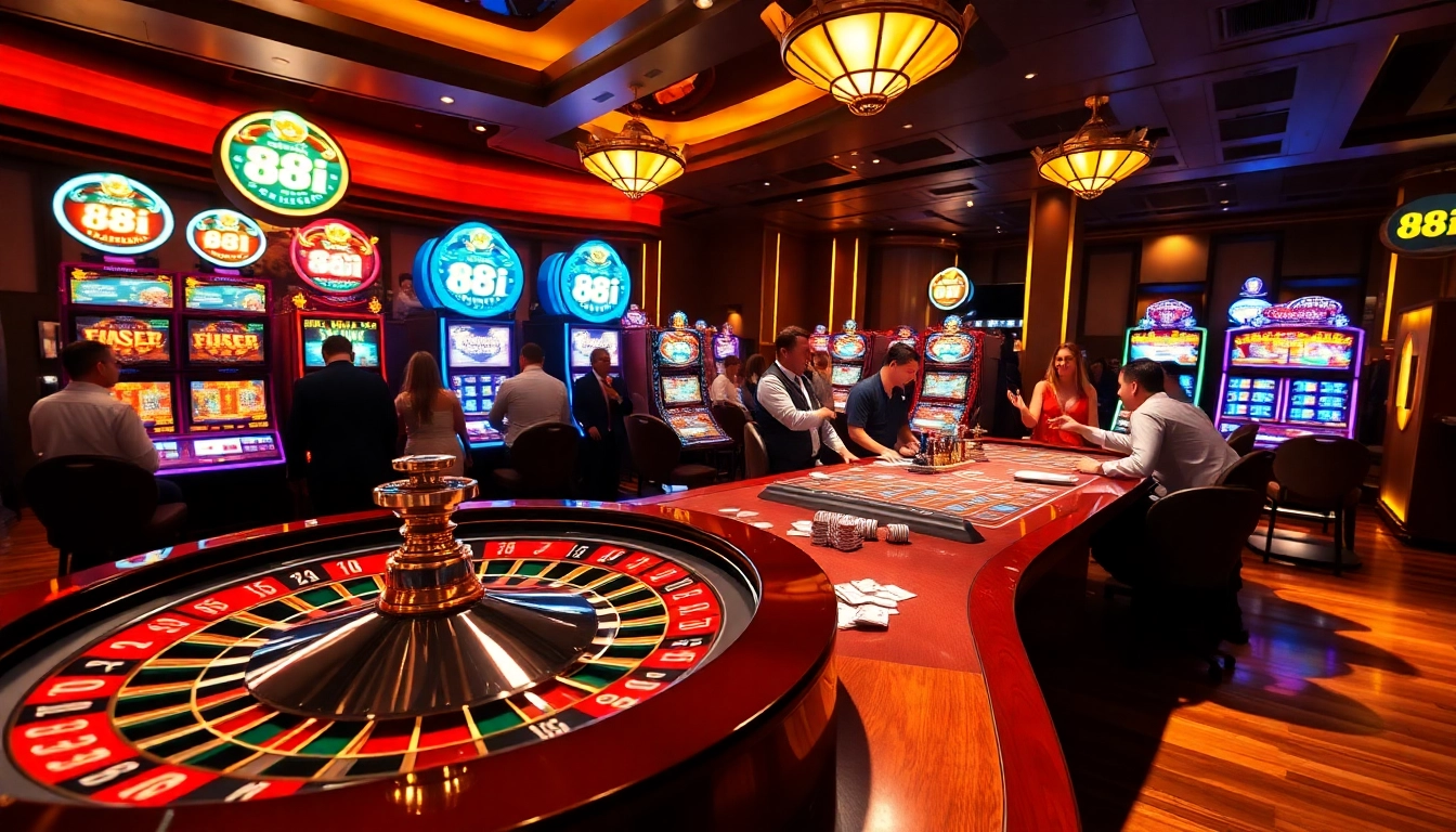 Players engaging in high-stakes poker at 88i casino with vibrant chips and cards.