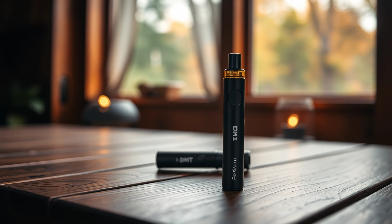 Buy DMT with a stylish vape pen showcased in a serene natural setting.