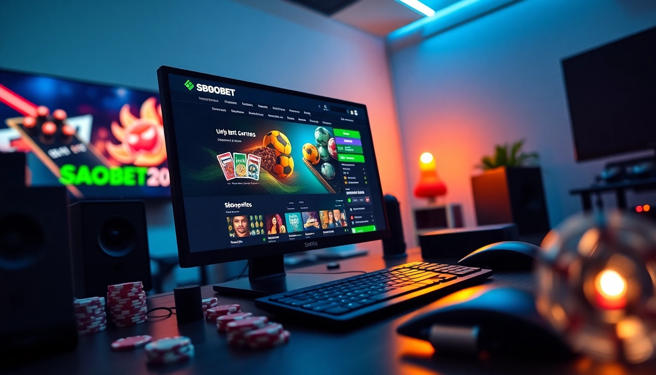 SBOBET.dance online betting interface showcasing vibrant graphics and gaming tokens, promoting excitement and trust.