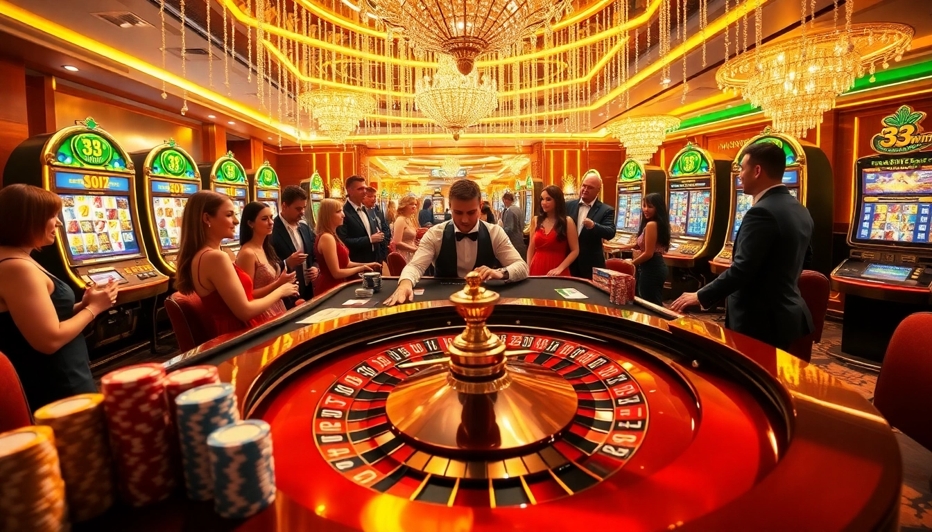 Experience high-stakes gaming at 33win with thrilling roulette and vibrant casino lights.